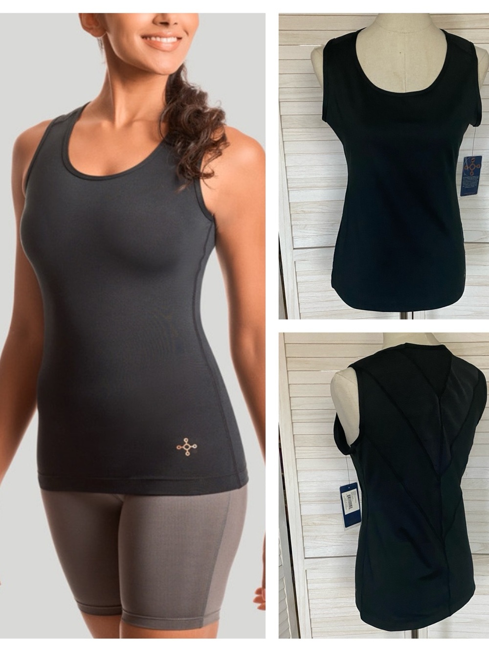 Tommie Copper Black Scoop Neck Shoulder Support Sleeveless Tank Top XL NWT